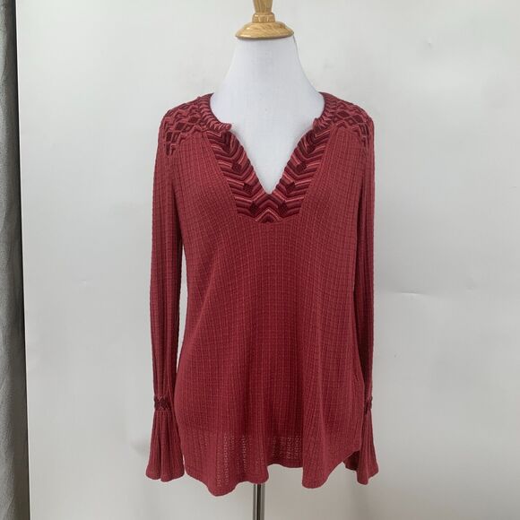 Lucky Brand Drop Needle Sweater Womens M Medium Rosy Embroidered Linen Blend - Picture 2 of 16